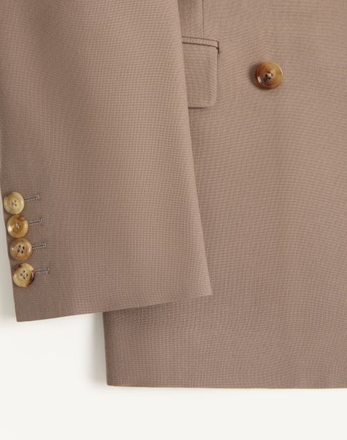 Valentino - Valentino Double-breasted Jacket In Natté Wool - Beige - Man - Coats And Blazers
