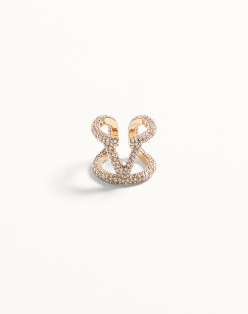Valentino Garavani - Vlogo Signature Ring In Metal And Swarovski® Crystals - Gold/crystal - Woman - Accessories