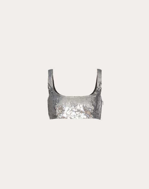Valentino - Embroidered Organza Bralette - Silver - Woman - Shirts & Tops