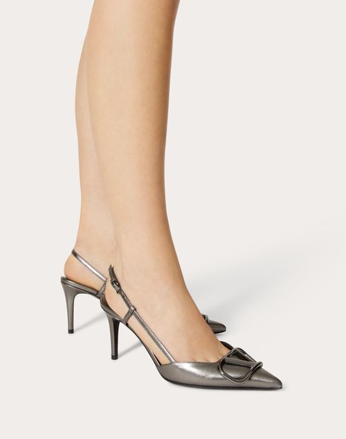 Valentino Garavani - Vlogo Signature Slingback Pump In Laminated Nappa Leather 80mm - Dark Grey - Woman - Pumps