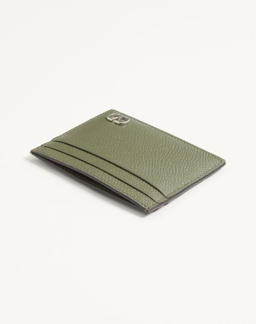 Valentino Garavani - Valentino Garavani Vlogo Signature Cardholder In Grainy Calfskin - Military Green - Man - Wallets And Small Leather Goods