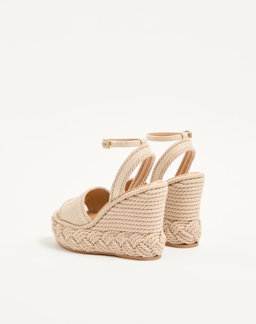 Valentino Garavani - Sandalo Zeppa Vlogo Torchon In Canvas Di Lino 130mm - Ecru - Donna - Espadrillas E Zeppe