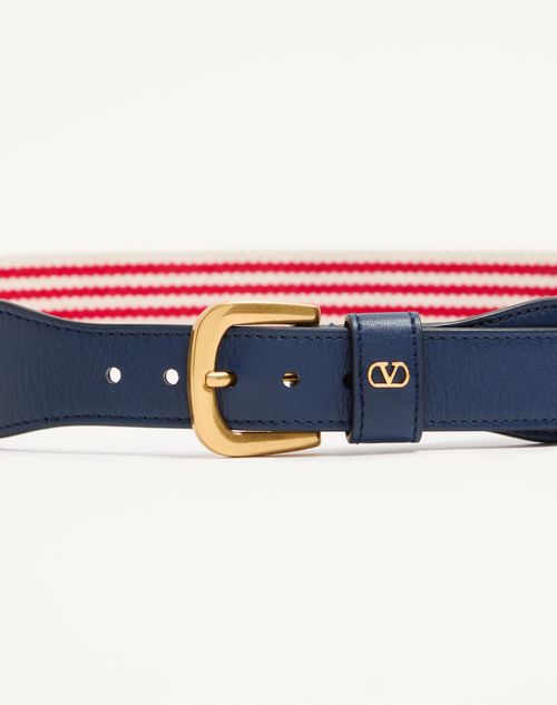 Valentino Garavani - Vlogo Signature Belt In Ribbon And Calfskin 35 Mm - White/blue - Man - Belts