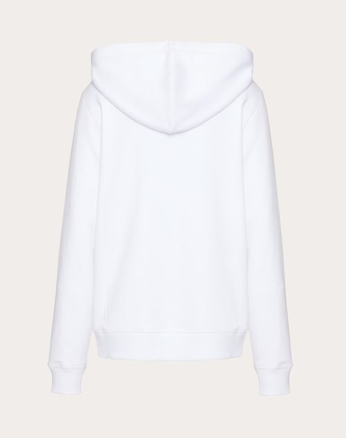 Valentino - Cotton Sweatshirt With Hood, Zipper And Valentino Print - White/ Black - Man - Ready To Wear