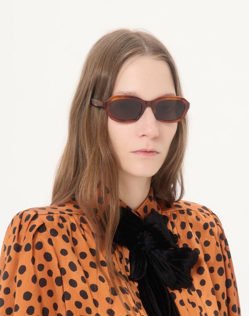 Valentino - Rectangular Acetate Eyewear - Havana/brown - Unisex - Eyewear