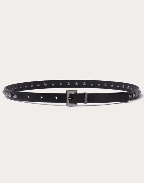 Valentino Garavani - Rockstud Gürtel Aus Glänzendem Kalbsleder, 15 Mm - Schwarz - Frau - Gürtel