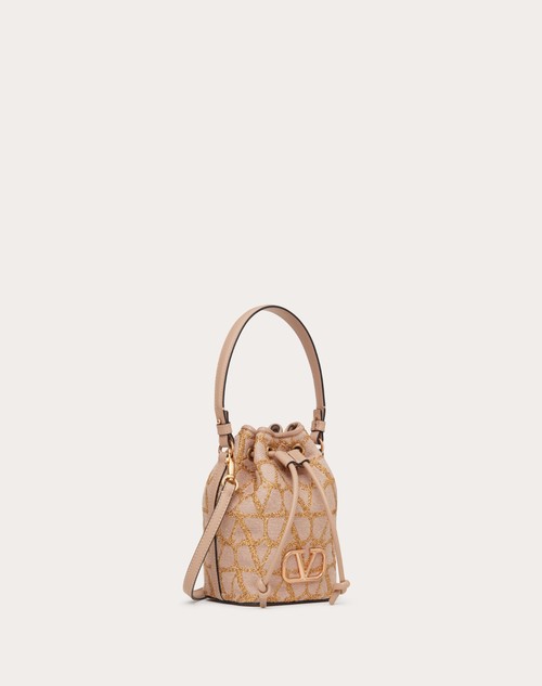 Valentino Garavani Beige Rockstud Leather Bucket Bag