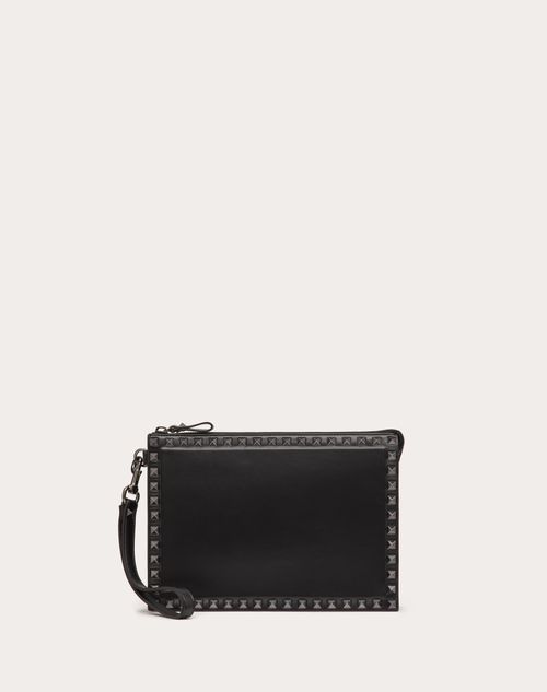 Valentino Garavani - Rockstud Calfskin Pouch - Black - Man - Rs Alcove - M Bags