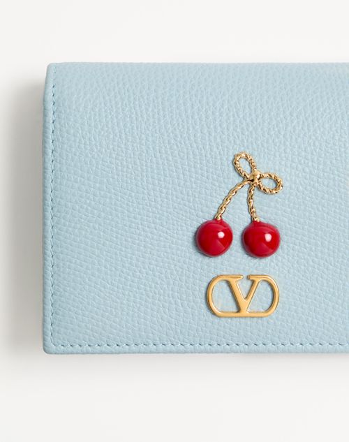 Valentino Garavani - Cherryfic Wallet In Grainy Calfskin - Porcelain Blue - Woman - Wallets & Cardcases - Accessories