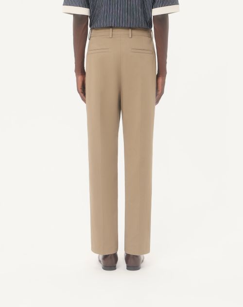 Valentino - Valentino Trousers In Cotton Gabardine With Vlogo Embroidery - Beige - Man - Trousers And Shorts