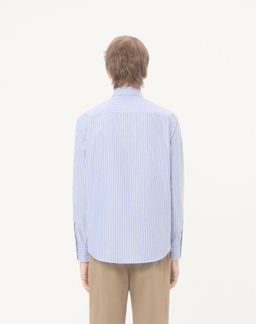 Valentino - Camicia In Cotone Con Ricamo Vlogo - Bianco/azzurro - Uomo - Camicie