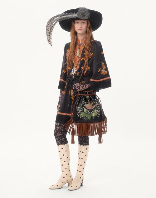 Valentino Garavani - Valentino Garavani Nellcôte Alice Embroidered Bag With Fringes - Black/multicolor/tobacco - Woman - Shoulder Bags