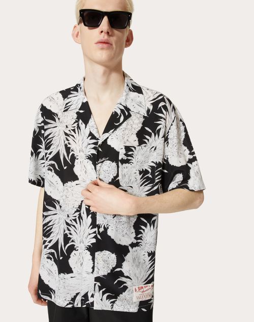 Valentino Silk Bowling Shirt in Pineapple Print Man Pink/White 50