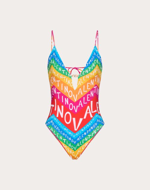 Valentino - Valentino Chevron Lycra 24 One-piece Swimsuit - Multicolor - Woman - Women Valentino Escape 2024 Collection