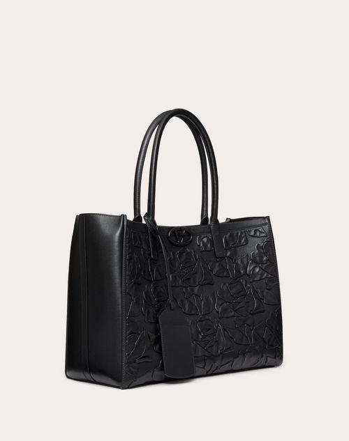 MITTELGROSSE TOTE BAG VLOGO LOCKER AUS LEDER MIT GESTICKTEN ROSEN