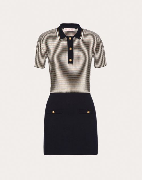 Valentino - Cotton And Lurex Dress - Navy/ivory/gold - Woman - Dresses