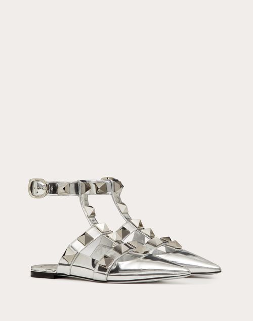 Valentino Garavani - Roman Stud Mirror-finish Calfskin Ballet Flat - Silver - Woman - Woman Shoes Sale