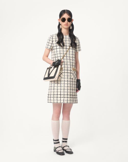 Valentino - Embroidered Short Dress In Tweed Check Pailettes - Multicolor - Woman - Woman Ready To Wear Sale