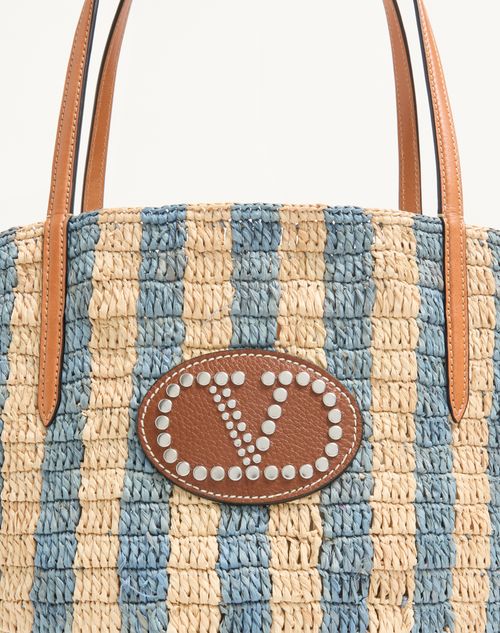 Valentino Garavani - Cabas Valentino Garavani En Raphia À Motif Rayé. - Naturel/bleu D'azur - Femme - Cabas