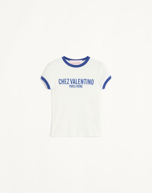 Valentino - ジャージーコットン Tシャツ - アイボリー/エレクトリックブルー - ウィメンズ - Tシャツ/スウェット