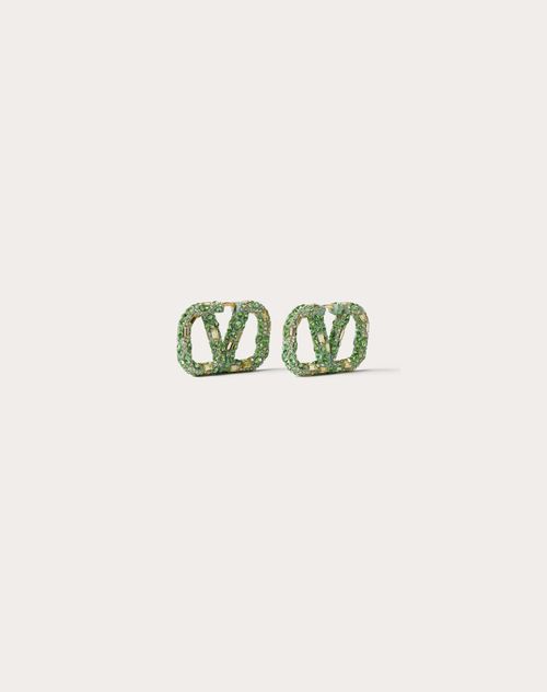 Valentino Garavani - Vlogo Signature Rhinestone Earrings In Metal, Enamel And Matching Crystals - Gold/green/multicolour - Woman - Woman Bags & Accessories Sale