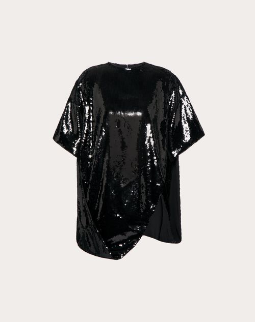 Valentino - Organza Top With Embroidered Sequins - Black - Woman - Shirts And Tops