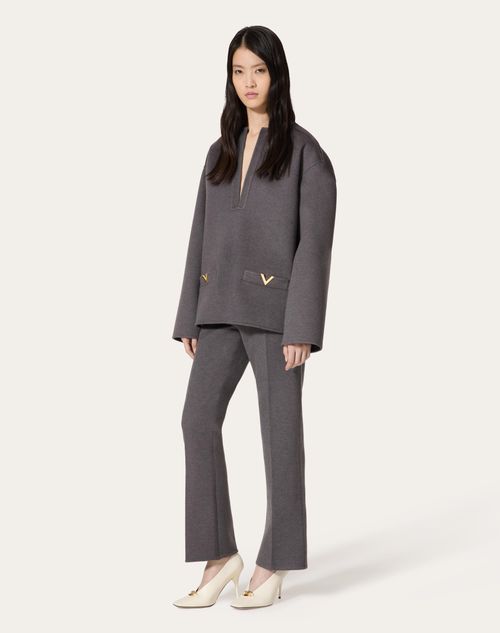 Valentino - Compact Drap Peacoat - Dark Grey - Woman - Shirts And Tops