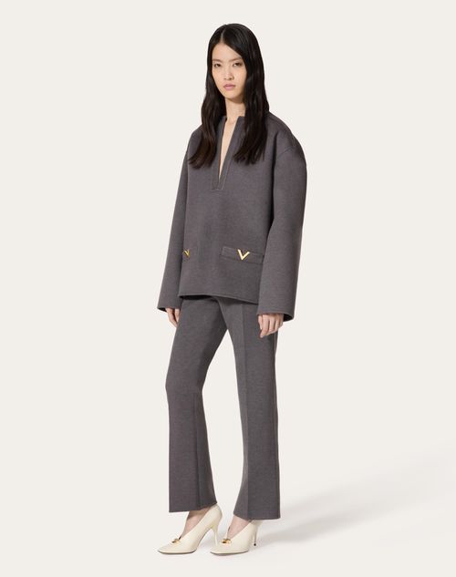 Valentino - Caban En Drap Compact 
 - Gris Foncé - Femme - Prêt-à-porter