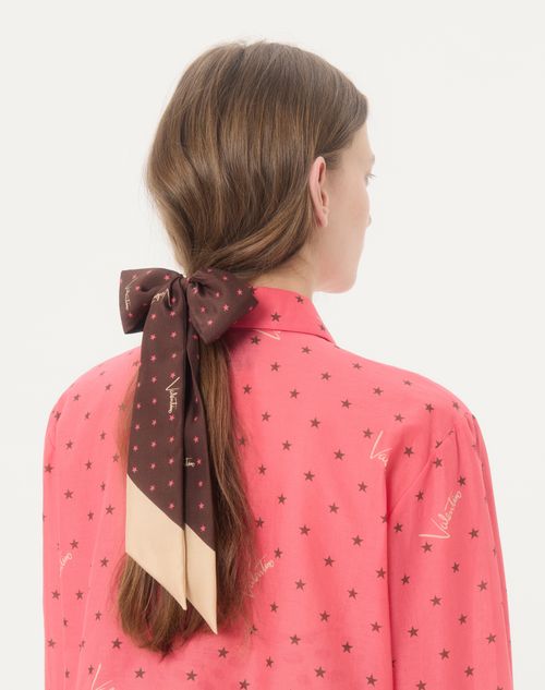 Valentino Garavani - Stelline E Firma Starry Silk Bandeau Scarf - Coral/chocolate - Woman - Soft Accessories