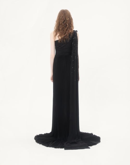 Valentino - Long Dress In Embroidered Light Georgette - Black/silver - Woman - Gowns