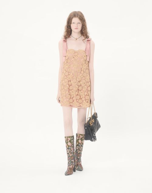 Valentino - Short Guipure Dress With Fleur A Jours Flower Mix - Beige - Woman - Dresses