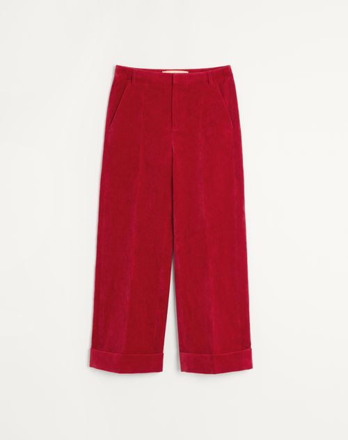 Valentino - Washed Cotton-linen Velvet Trousers With Turn-ups - Crab - Man - Trousers And Shorts