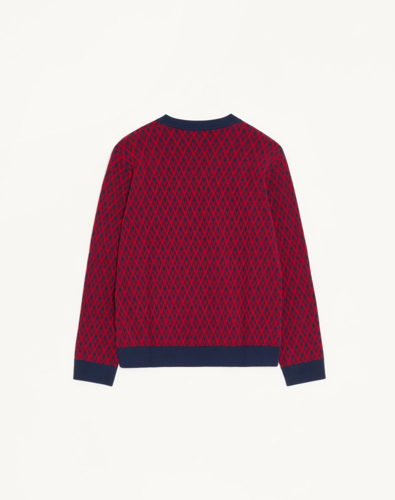 Valentino Crewneck Wool Jumper With Toute La V Jacquard Pattern Man Maroon/Navy L