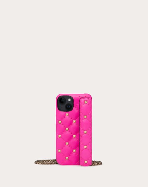 Valentino Garavani - Iphone 14 Cover With Rockstud Spike Chain In Nappa Leather - Pink Pp - Woman - Wallets And Small Leather Goods