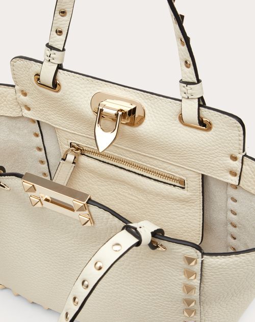 Rockstud Grainy Calfskin Tote Bag for Woman in Light Ivory