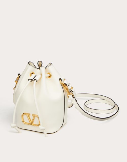 V Logo Signature Small Leather Bucket Bag in Black - Valentino Garavani