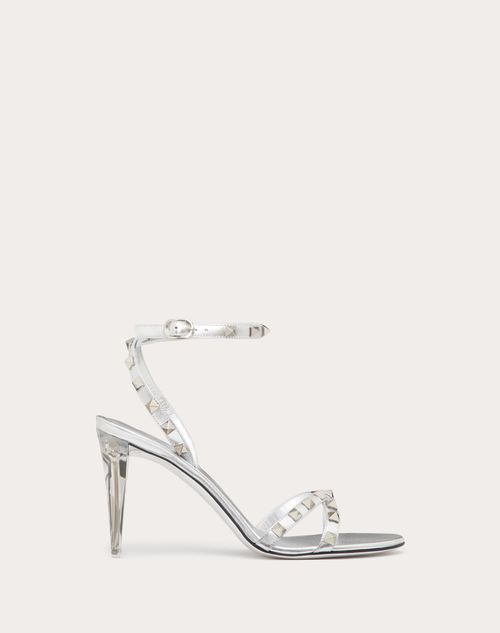 Valentino Garavani - Rockstud Sandal In Nappa Leather With Plexi Heel 90mm - Silver - Woman - Rockstud Sandals - Shoes