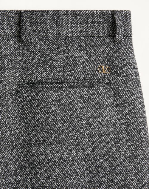 Valentino - Valentino Mouliné Wool Trousers With Turn-ups - White/ Black - Man - Trousers And Shorts