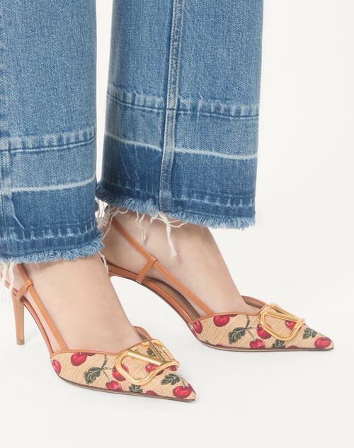 Valentino Garavani - Vlogo Signature Slingback Pumps In Cherryfic Pattern 80mm - Natural/red - Woman - Pumps