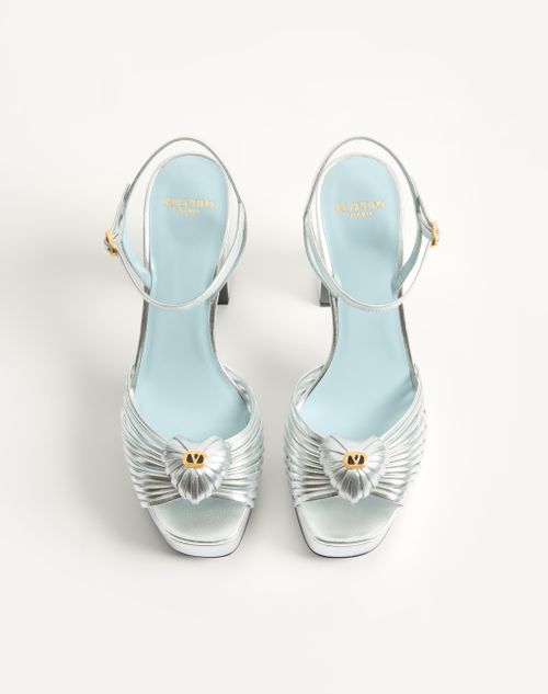 Valentino Garavani - Coeur Royal Platform Sandal In Laminated Nappa 115mm - Silver - Woman - Sandals