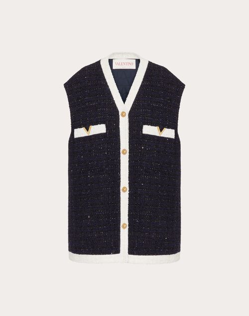 Valentino - Glaze Tweed Gilet - Navy/ivory - Woman - Jackets And Blazers