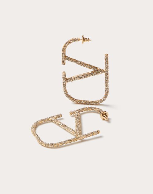 V Logo Crystal Stud Earrings in Gold - Valentino