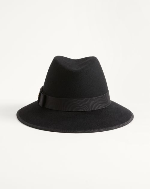Valentino Garavani - Sombrero De Fieltro Vlogo Signature Con Cinta De Moiré - Negro - Mujer - Sombreros Y Guantes