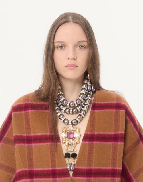 Valentino - Peacoat In Macro Finestra With Shearling - Biscuit/cherry Red - Woman - Jackets And Blazers