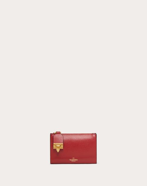 Valentino Garavani - Valentino Garavani Rockstud Zipper Coin Purse And Cardholder In Grainy Calfskin Leather - Red - Woman - Accessories
