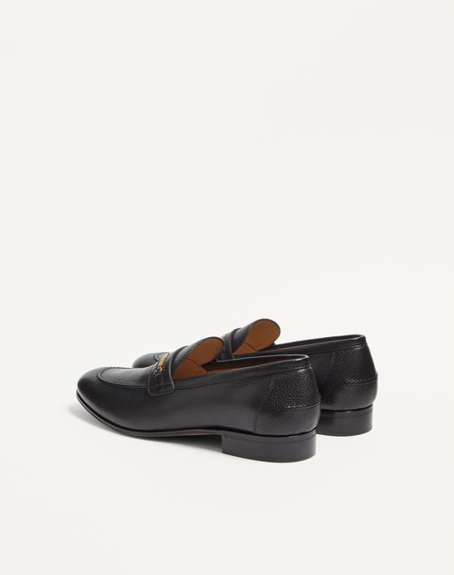 Valentino Garavani - Vlogo Signature Kidskin Loafer - Black - Man - Loafers And Driver