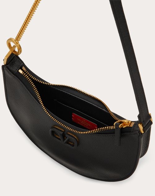 Mini Vlogo Signature Grainy Calfskin Hobo Bag for Woman in Black 