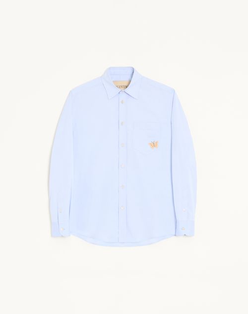 Valentino - Camicia A Maniche Lunghe Valentino In Cotone Oxford Leggero Con Patch Farfalla Ricamata - Azzurro - Uomo - Camicie