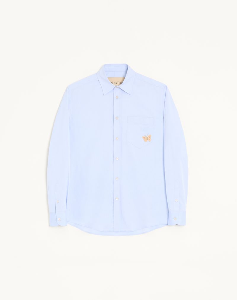 Chemise Oxford Léger Écusson Butterfly Bleu Azur — Valentino