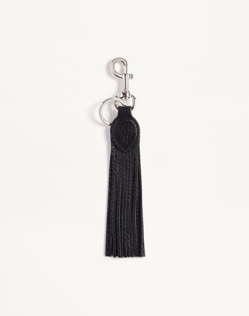 Valentino Garavani - Valentino Garavani Vlogo Signature Key Ring In Grainy Calfskin And Metal - Black - Man - Other Accessories